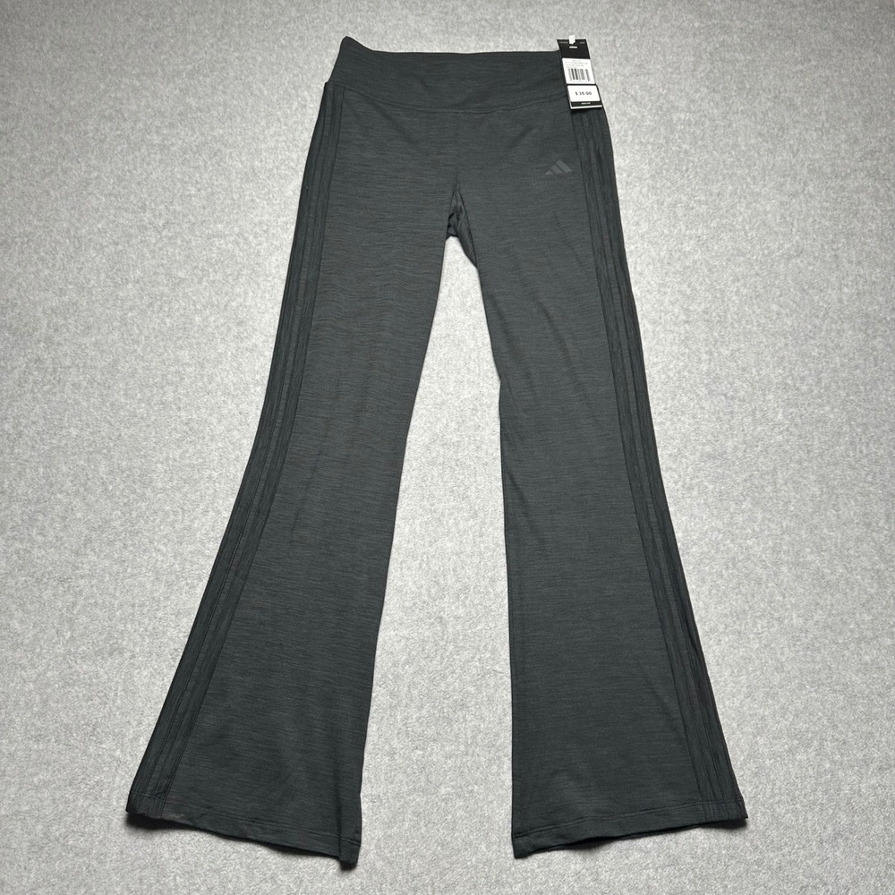 Adidas Girls XL 16 Flare Leg Athletic Pants Grey Black Heather AK10056 NWT